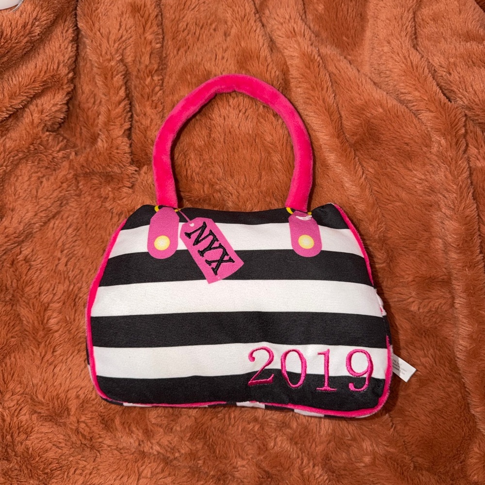 NYX 2019 Makeup Bag Plush Pillow Striped Pink Black Novelty